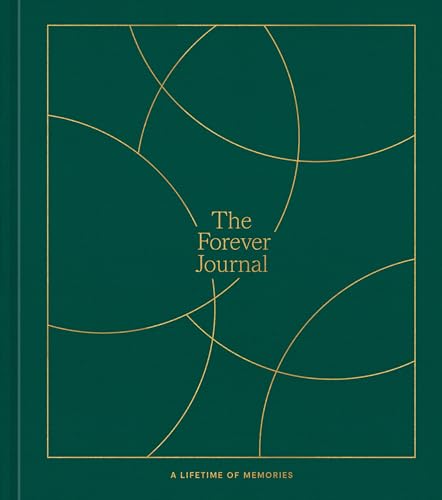 Dark green journal cover with gold overlapping circular lines and text.
