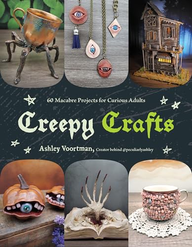 Book cover featuring macabre crafts: eyeballs, skeletons, and haunted houses.