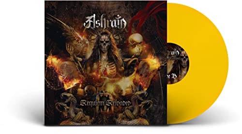 Ashrain "Requiem Reloaded" vinyl record with orange disc and dark cover art.