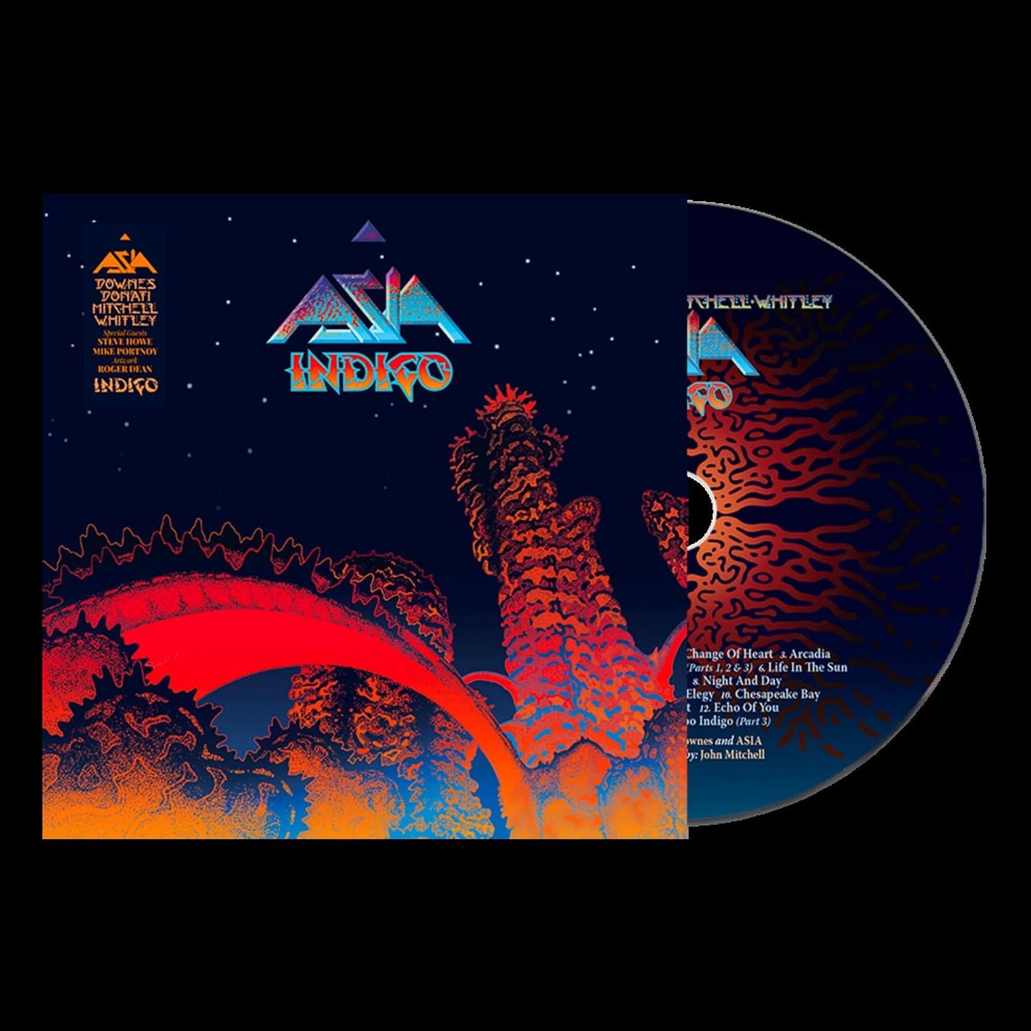 Asia's "Indigo" CD cover with abstract red and blue landscape art.