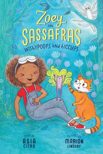 Book cover showing a girl, a small creature, and an orange cat in woods.