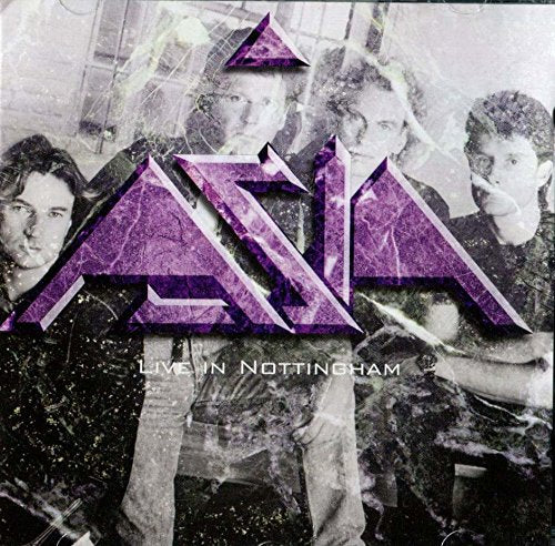 Asia band album cover, "Live In Nottingham," with purple text and imagery.