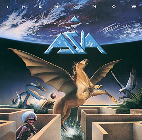 Asia album cover: Pegasus, dragon, eagle, and maze against Earth backdrop.