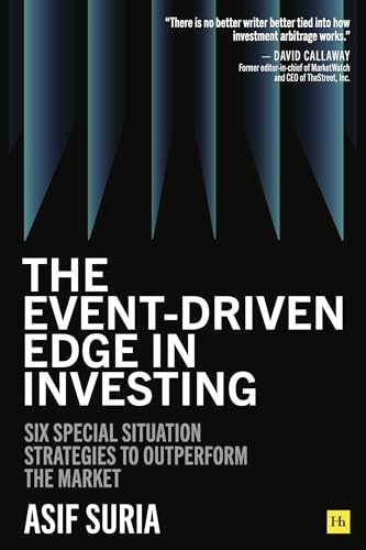 Book cover: "The Event-Driven Edge in Investing" by Asif Suria, dark blue design.