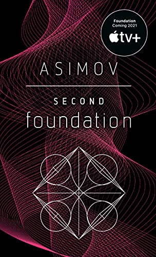 Book cover for "Second Foundation" by Asimov, with pink abstract lines.