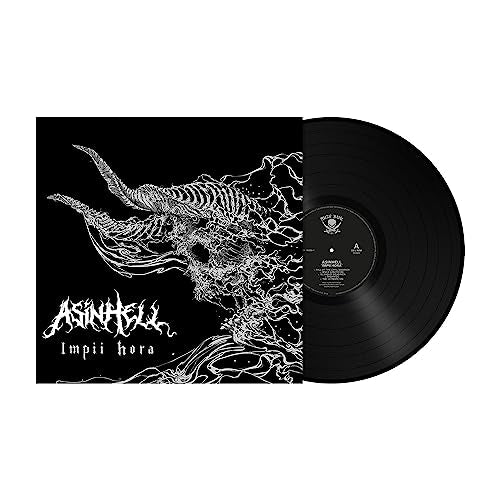 Black vinyl record with dark, skeletal artwork and band name “Asinhell”.