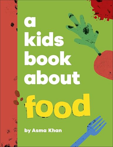 Green book cover with white text, handprint, and illustrated food items.