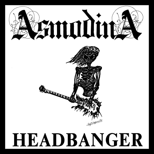 Black and white album cover with skeletal figure playing guitar.