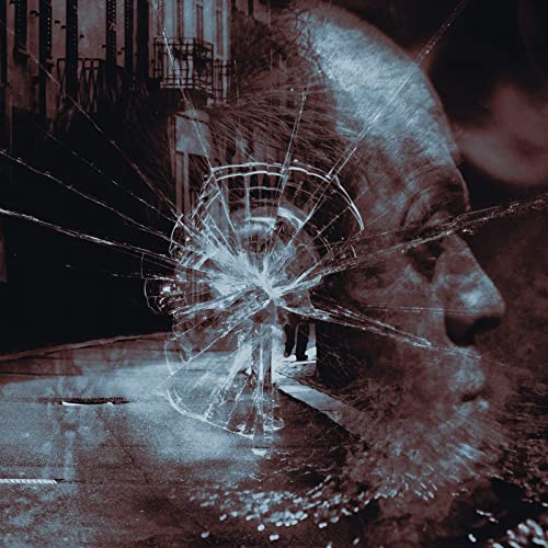 CD cover with a fractured portrait and blurred city background.