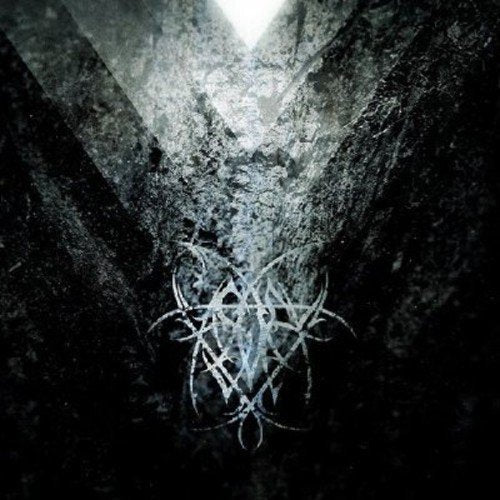 Dark, textured album cover with a central, ornate, silver logo.