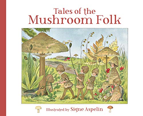 Book cover illustration featuring small mushroom-capped children walking through a forest.