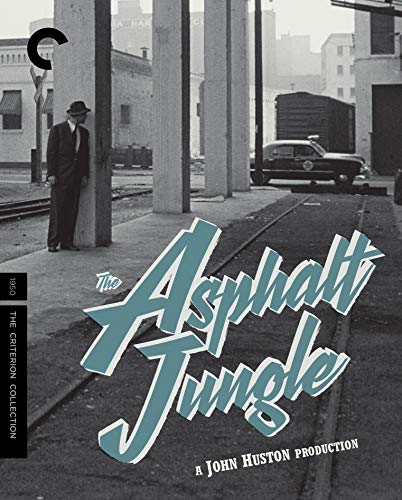 1950 film noir “Asphalt Jungle” cover with a man and cars.