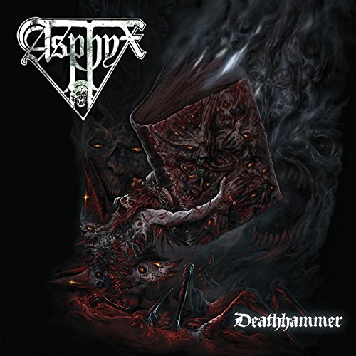 Asphyx “Deathhammer” CD cover: dark, grotesque illustration of figures and a book.