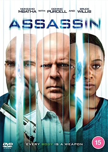 DVD cover for "Assassin" featuring three faces and a handgun.