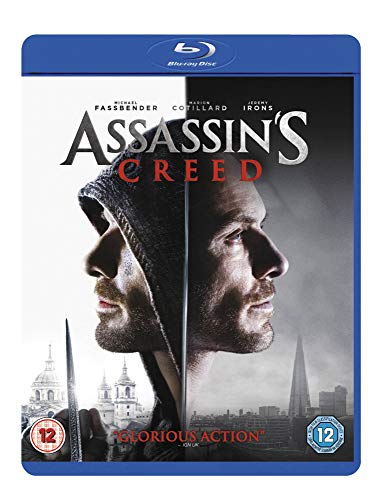Assassin's Creed" Blu-ray case featuring split portraits of two men.