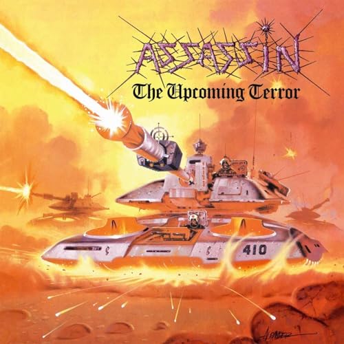 CD cover: futuristic tank firing a laser in a fiery landscape.