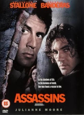 DVD cover for "Assassins" featuring Sylvester Stallone and Antonio Banderas.