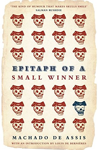 Book cover: repeating red skull illustrations, title “Epitaph of a Small Winner.”