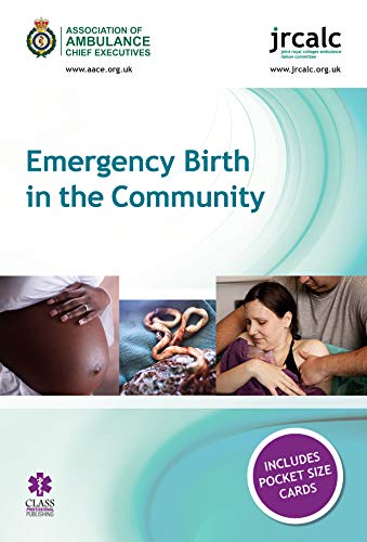 Book cover: "Emergency Birth in the Community" with images of pregnancy and birth.