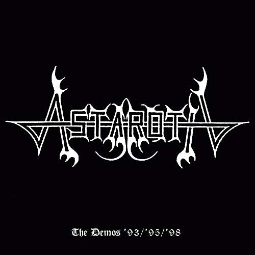 Black background with white, ornate "Astaroth" band logo and demo years text.