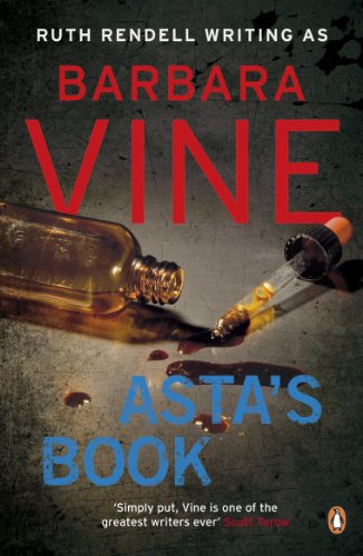 Book cover: "Asta's Book" by Barbara Vine, with a vial and liquid drops.