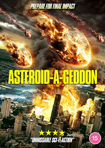 Burning asteroids fall from the sky onto a city in this DVD cover art.