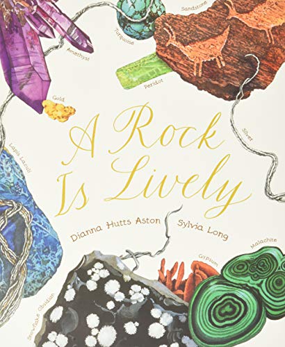 Book cover titled A Rock Is Lively featuring illustrations of various colorful rocks and minerals.