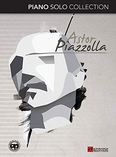 Sheet music cover for Astor Piazzolla’s piano solo collection, abstract face.