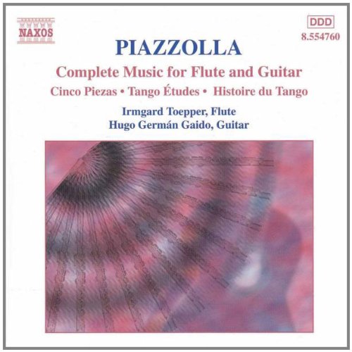 Astor Piazzolla CD cover with abstract pink and black design, white background, and blue-red text.