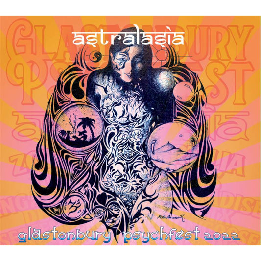 CD cover for Astralasia's "Live At Glastonbury Psychfest" with psychedelic art.
