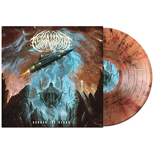Astralborne vinyl record with spaceship artwork and marbled orange coloring.
