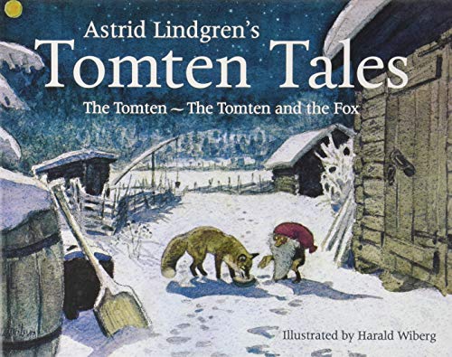 "Children's book cover featuring a man and a fox in a snowy farmyard scene."