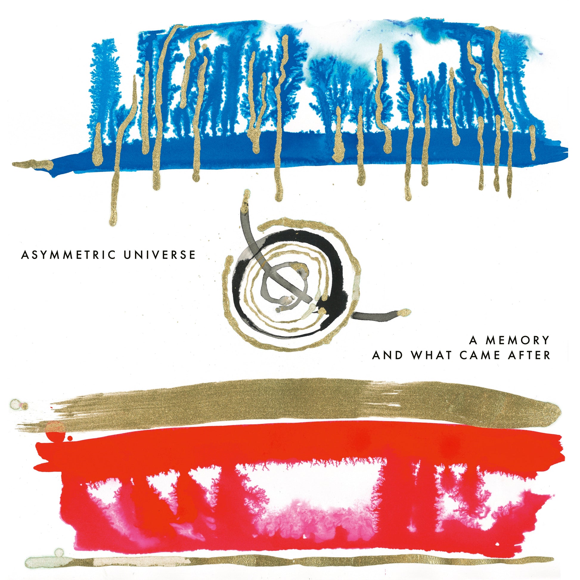 CD cover with abstract blue, red, and gold watercolor brushstrokes.