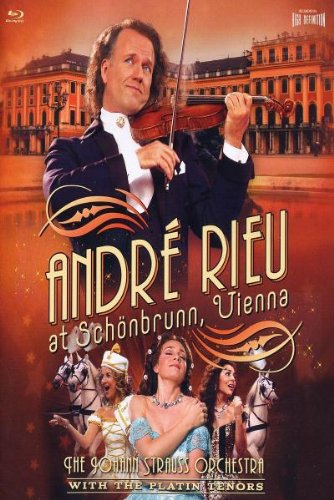 André Rieu playing violin at Schönbrunn Palace, Vienna, Blu-ray cover.