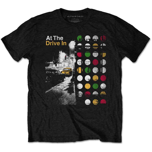 Black t-shirt with “At The Drive In” logo and traffic light design.