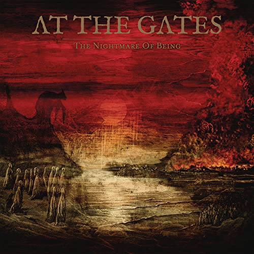 “At The Gates” album cover: fiery landscape with figures and a dog.
