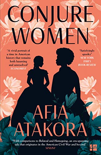 Book cover showing silhouettes of two women against a coral background with floral illustrations.