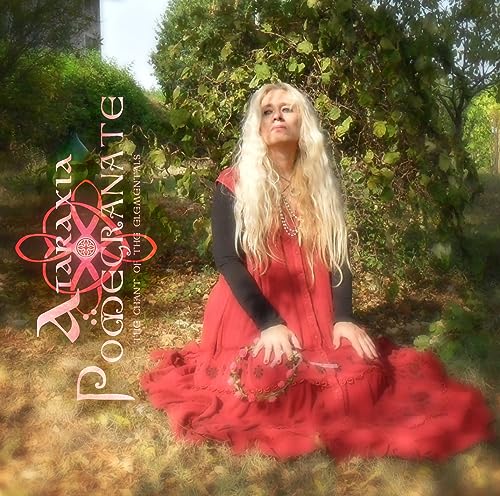 Woman with long blonde hair in a red dress, outdoors.