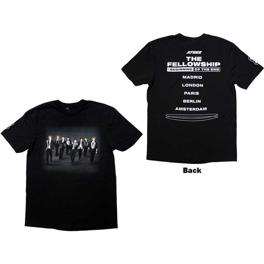 Large black ATEEZ tour t-shirt with Euro photo back print.