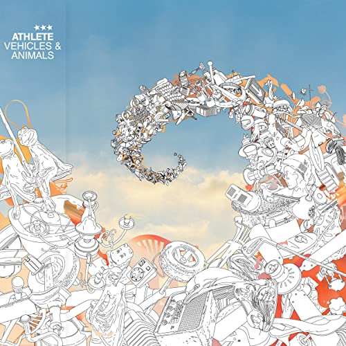 Album cover for Athlete’s “Vehicles & Animals” featuring detailed line art.