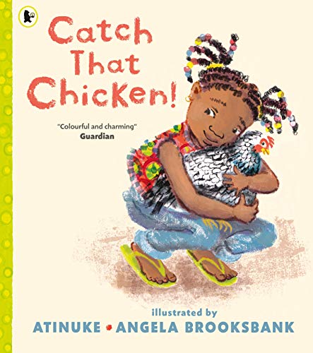 Girl hugging a white and grey chicken, colorful illustrated children’s book cover.