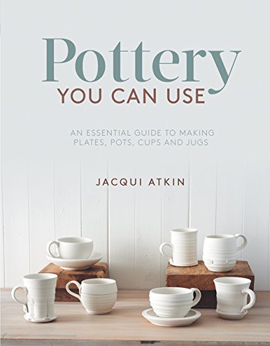 Book cover titled Pottery You Can Use featuring various white ceramic cups and saucers.