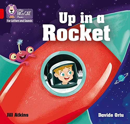 Book cover: a boy in a rocket window, with a purple alien nearby.