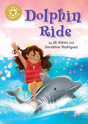 Girl riding a dolphin in bright blue ocean, book cover illustration.