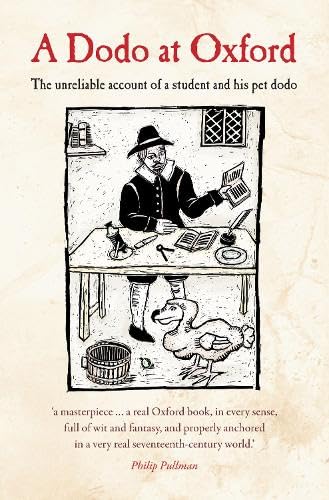 Book cover illustration of a seventeenth-century student at a desk with a pet dodo.