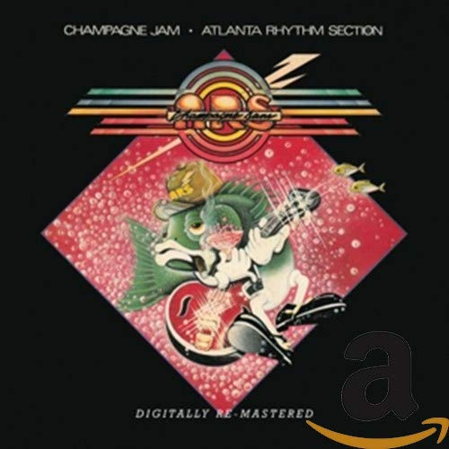 Album cover featuring a cartoon fish playing guitar inside a diamond-shaped champagne bubble background.