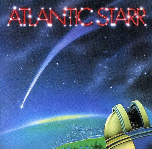 "Album cover with 'ATLANTIC STARR' in red, a comet, and a futuristic dome."