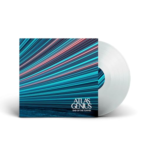 Vinyl record and cover featuring blue and red linear streaks and album text.