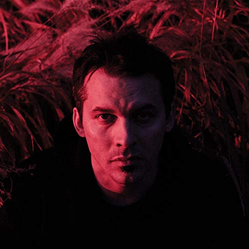 A man with a goatee stares forward against a background of dark red grass.