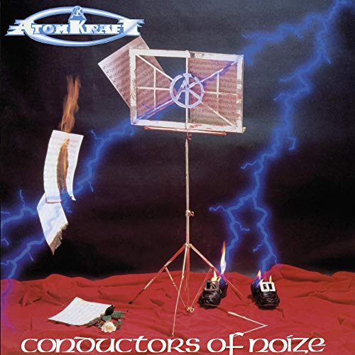 Atomkraft album cover: music stand with sheet music, lightning, and candles.